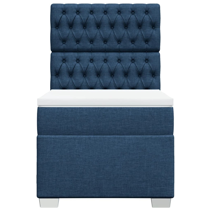 Pat box spring cu saltea, albastru, 90x200 cm, textil