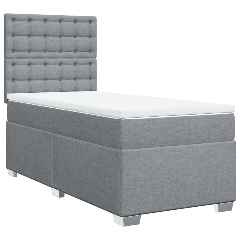 Pat box spring cu saltea, gri deschis, 90x200 cm, textil