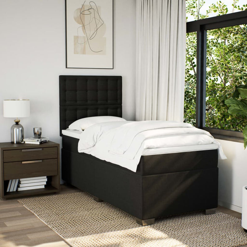 Pat box spring cu saltea, negru, 90x200 cm, textil