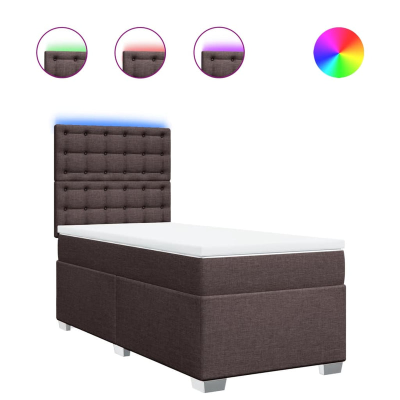 Pat box spring cu saltea, maro închis, 90x200 cm, textil