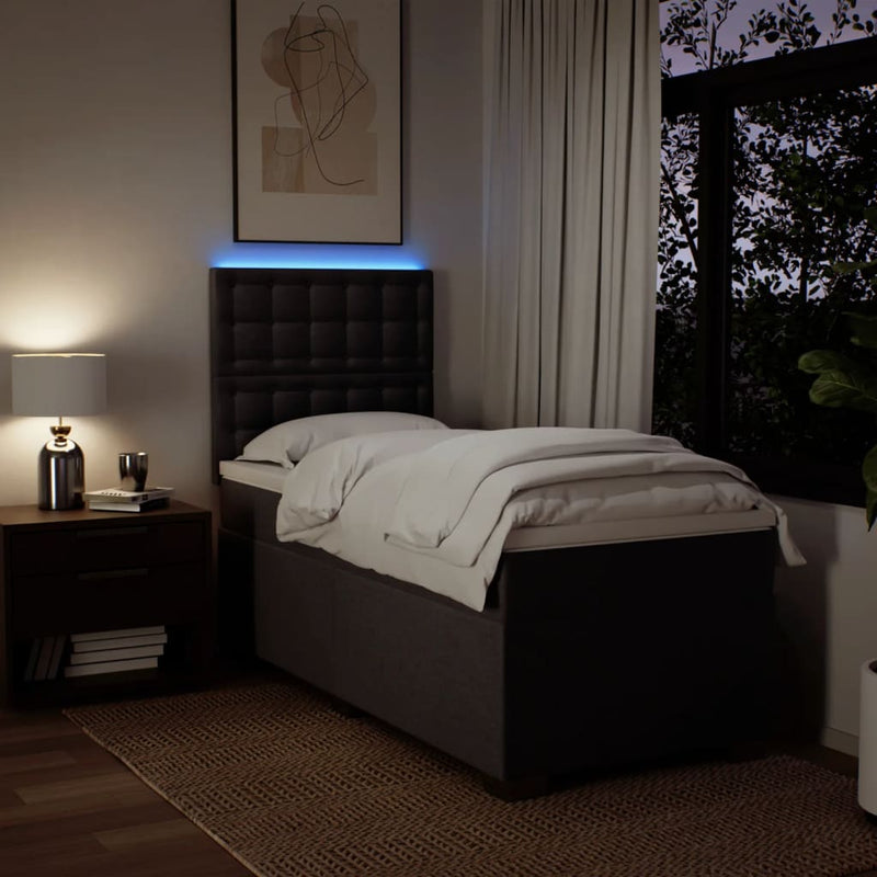 Pat box spring cu saltea, maro închis, 90x200 cm, textil