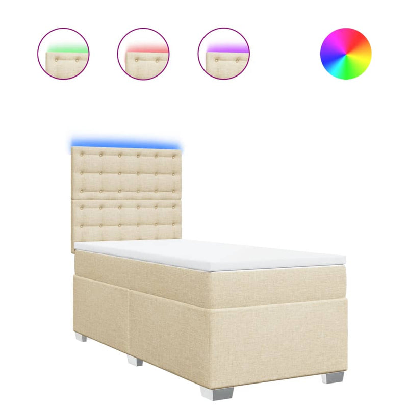 Pat box spring cu saltea, crem, 90x200 cm, textil