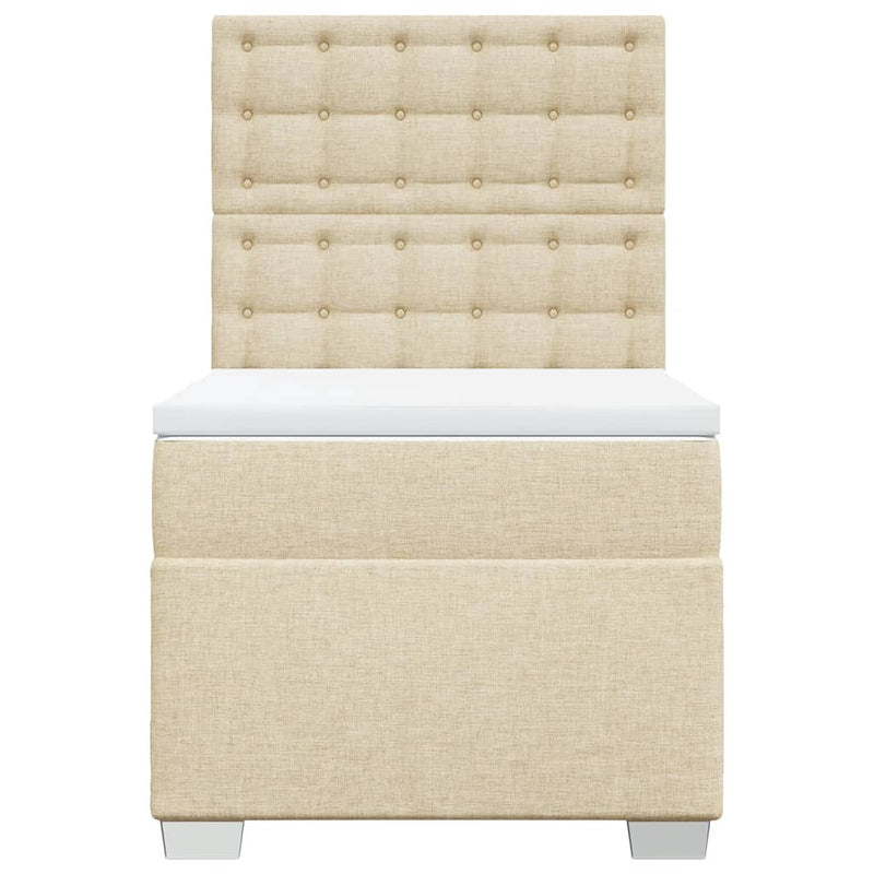 Pat box spring cu saltea, crem, 90x200 cm, textil