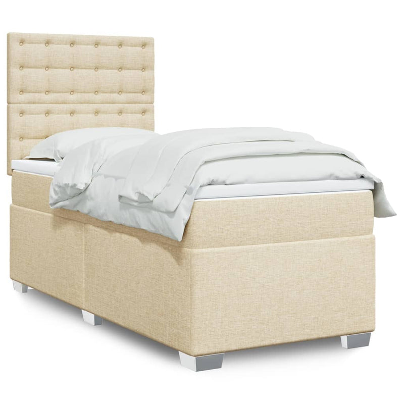 Pat box spring cu saltea, crem, 90x200 cm, textil