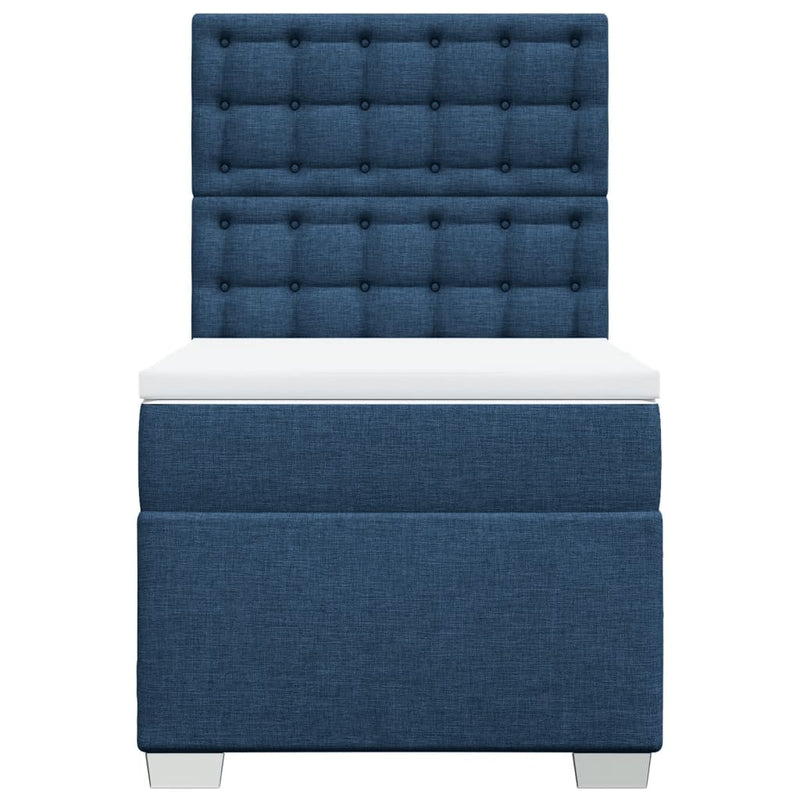 Pat box spring cu saltea, albastru, 90x200 cm, textil