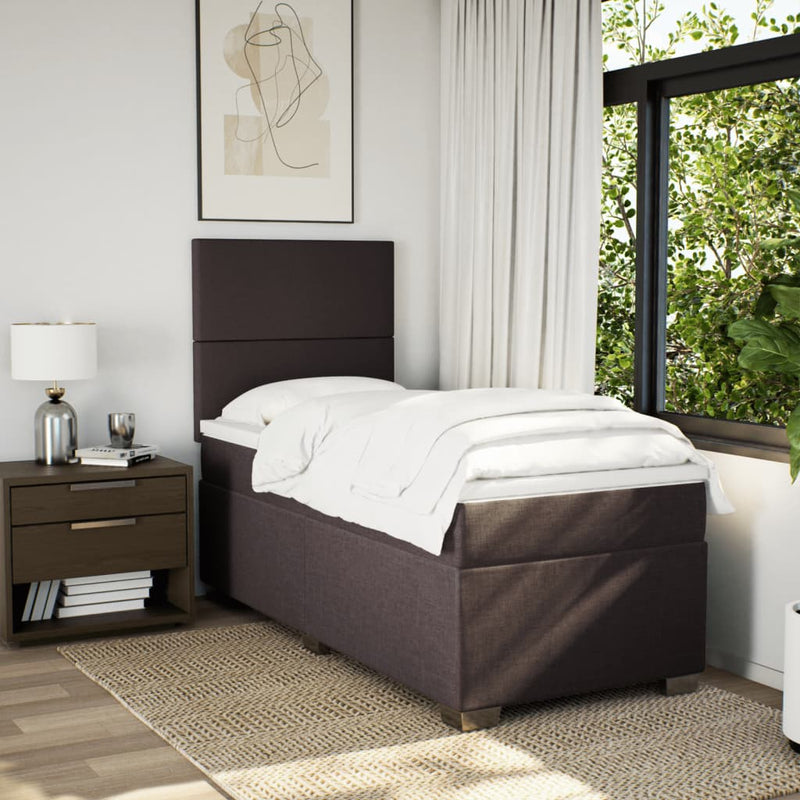 Pat box spring cu saltea, maro închis, 100x200 cm, textil