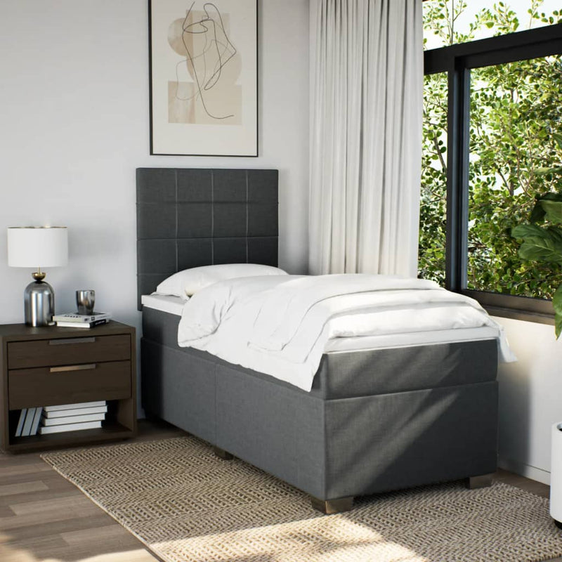 Pat box spring cu saltea, gri închis, 100x200 cm, textil
