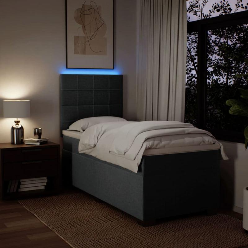 Pat box spring cu saltea, gri închis, 100x200 cm, textil