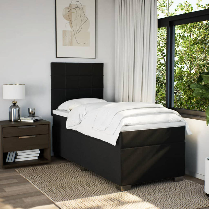 Pat box spring cu saltea, negru, 100x200 cm, textil