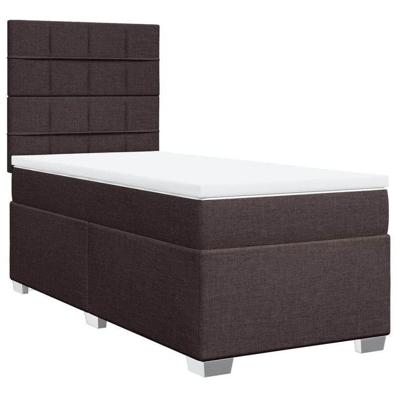 Pat box spring cu saltea, maro închis, 100x200 cm, textil