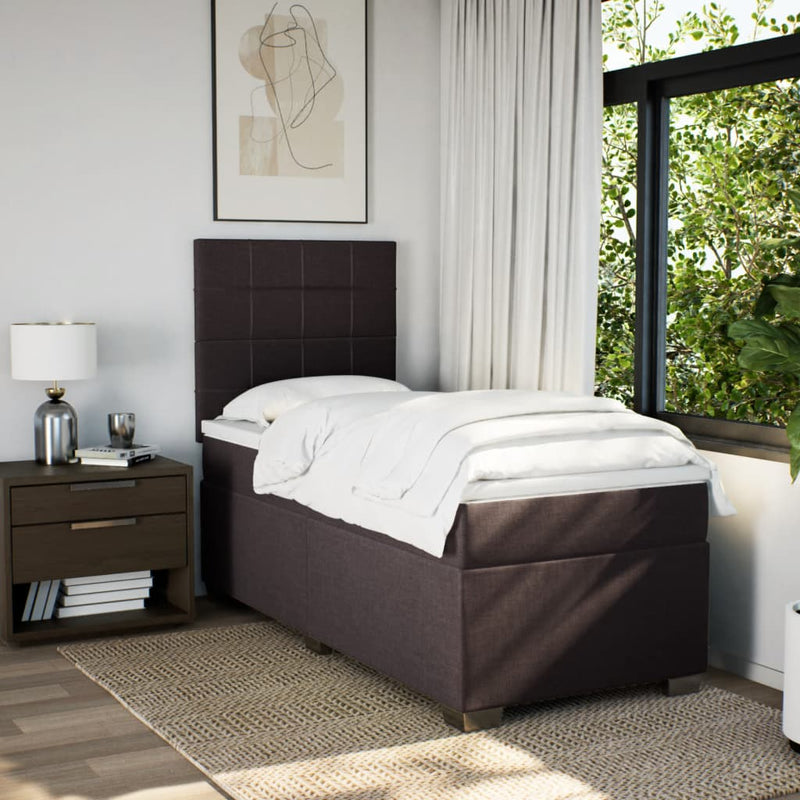 Pat box spring cu saltea, maro închis, 100x200 cm, textil