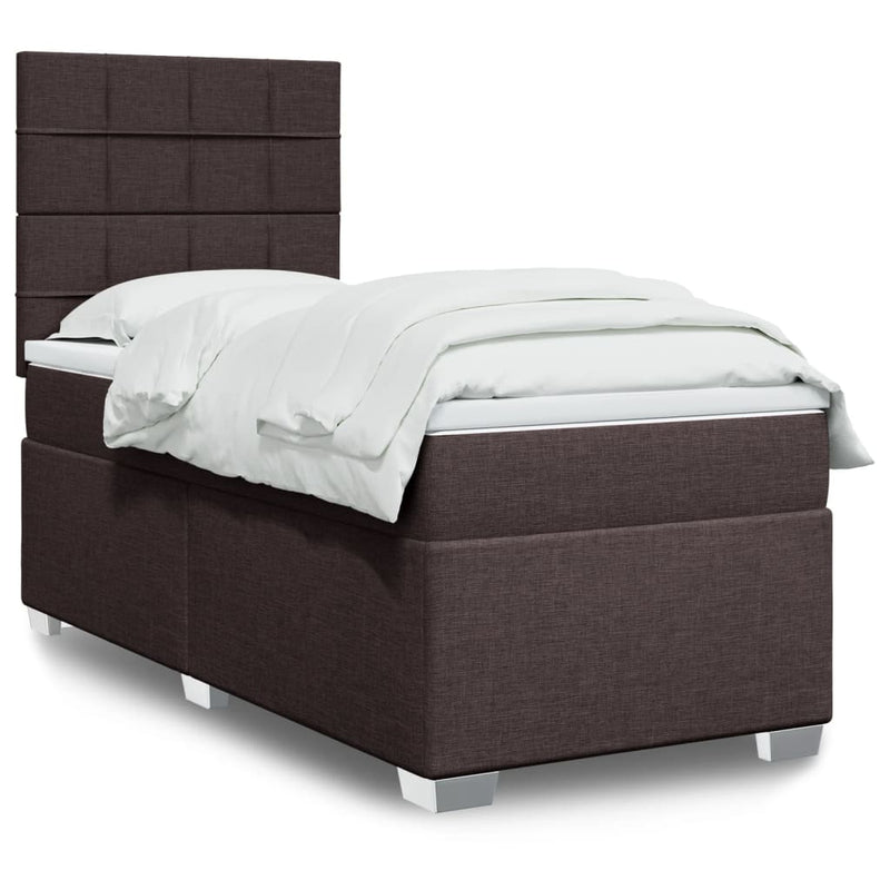 Pat box spring cu saltea, maro închis, 100x200 cm, textil