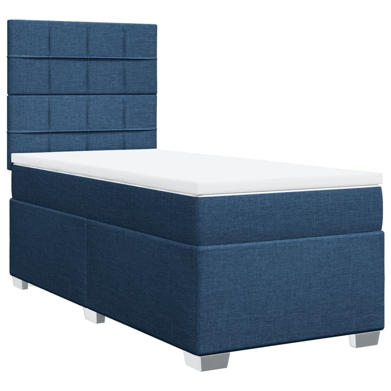 Pat box spring cu saltea, albastru, 100x200 cm, textil