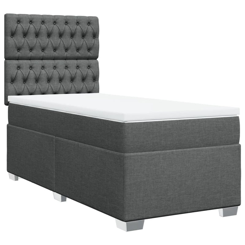 Pat box spring cu saltea, gri închis, 100x200 cm, textil
