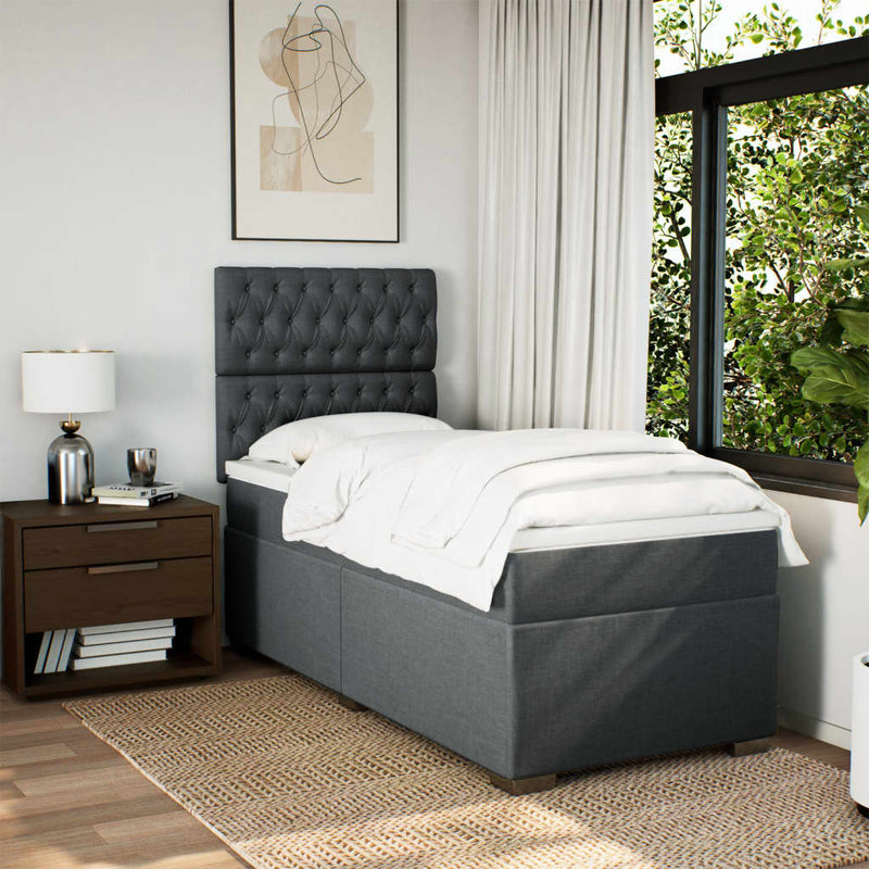 Pat box spring cu saltea, gri închis, 100x200 cm, textil