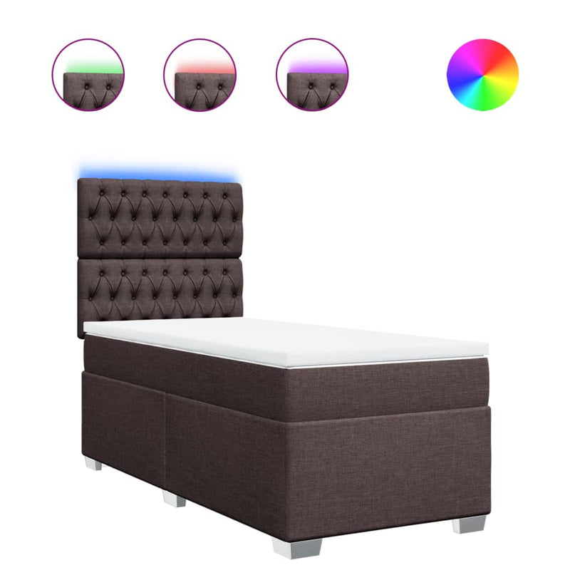 Pat box spring cu saltea, maro închis, 100x200 cm, textil