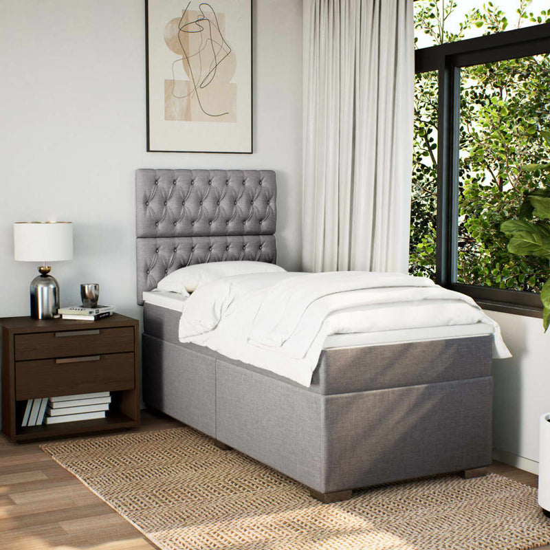 Pat box spring cu saltea, gri taupe, 100x200 cm, textil