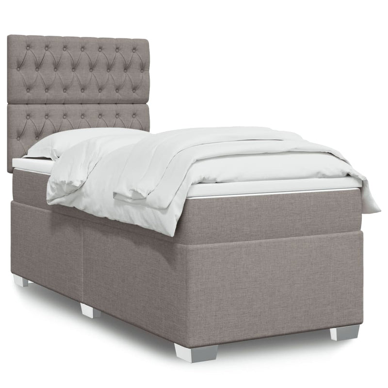 Pat box spring cu saltea, gri taupe, 100x200 cm, textil