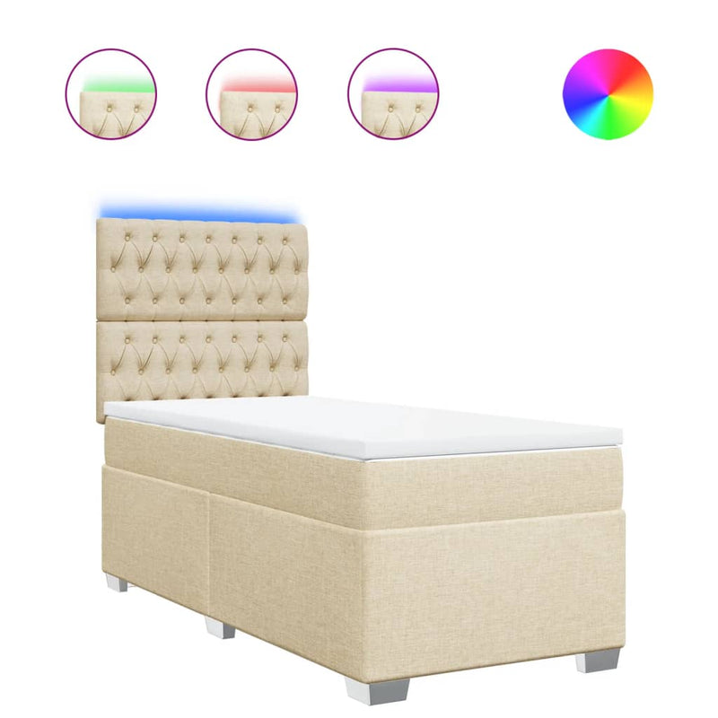 Pat box spring cu saltea, crem, 100x200 cm, textil
