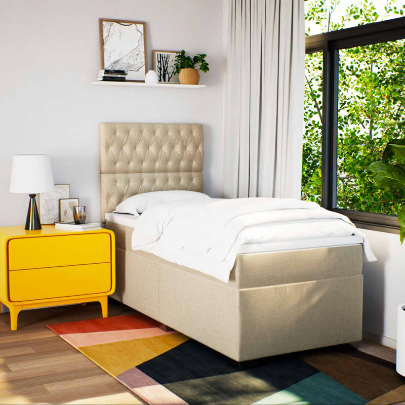 Pat box spring cu saltea, crem, 100x200 cm, textil