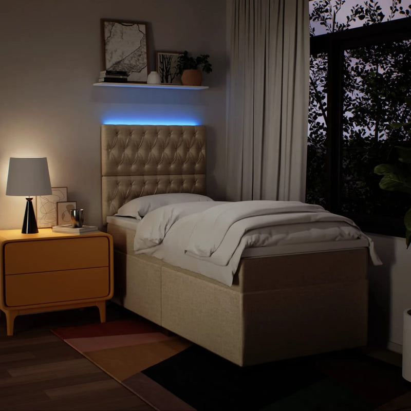 Pat box spring cu saltea, crem, 100x200 cm, textil