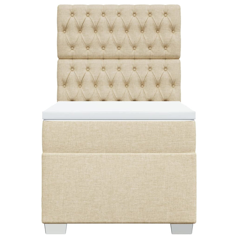 Pat box spring cu saltea, crem, 100x200 cm, textil