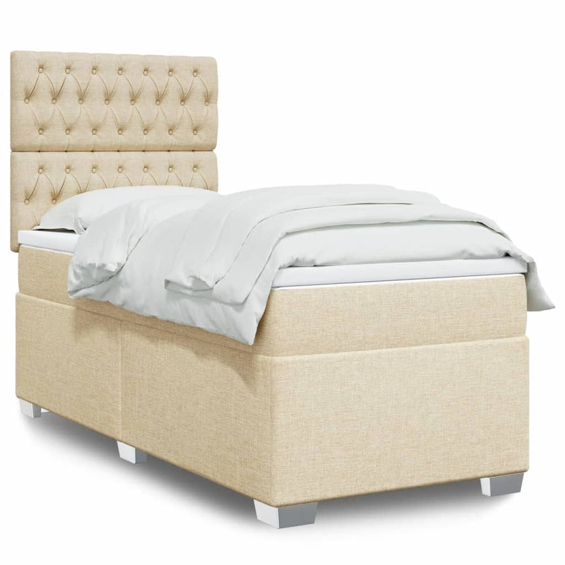 Pat box spring cu saltea, crem, 100x200 cm, textil