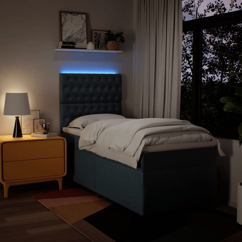 Pat box spring cu saltea, albastru, 100x200 cm, textil