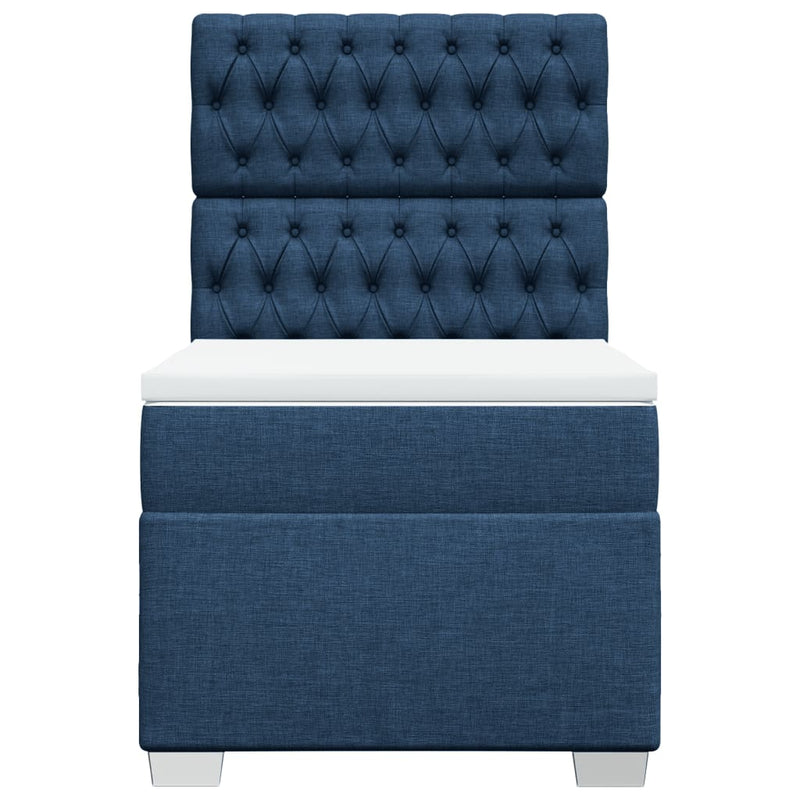 Pat box spring cu saltea, albastru, 100x200 cm, textil
