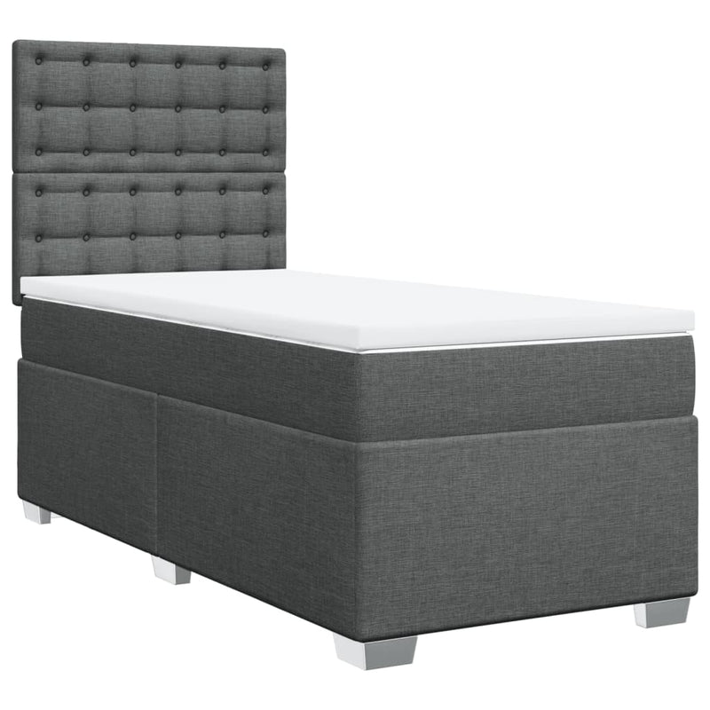 Pat box spring cu saltea, gri închis, 100x200 cm, textil