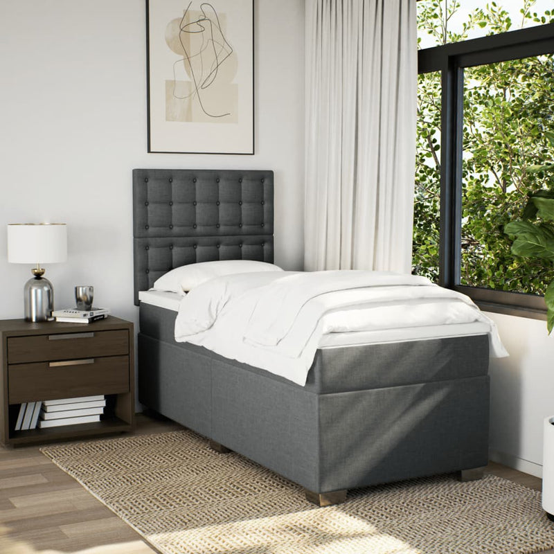 Pat box spring cu saltea, gri închis, 100x200 cm, textil
