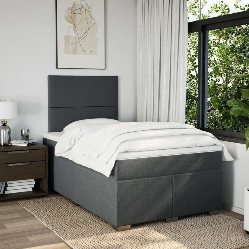 Pat box spring cu saltea, gri închis, 120x190 cm, textil