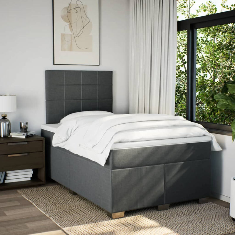 Pat box spring cu saltea, gri închis, 120x190 cm, textil