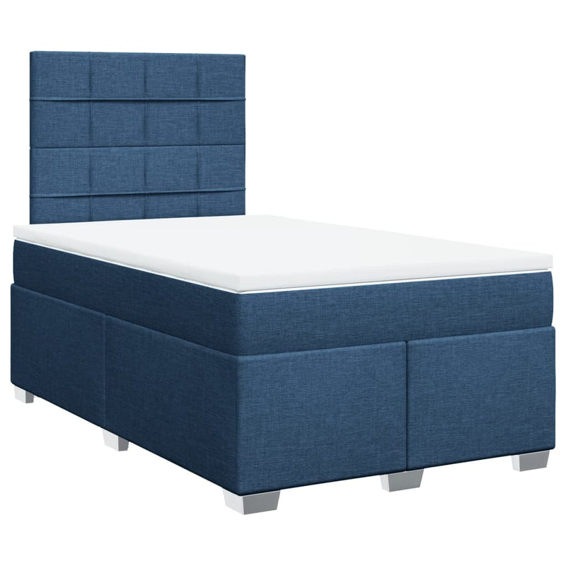 Pat box spring cu saltea, albastru, 120x190 cm, material textil