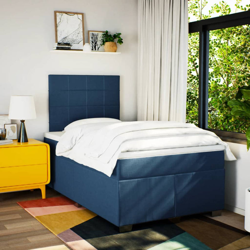 Pat box spring cu saltea, albastru, 120x190 cm, material textil