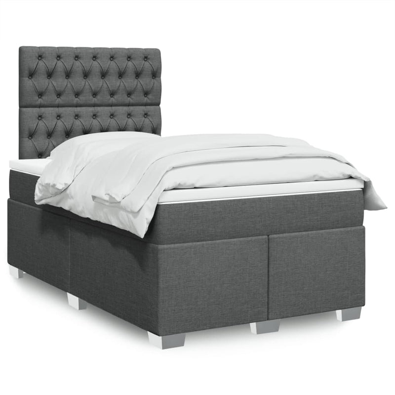 Pat box spring cu saltea, gri închis, 120x190 cm, textil