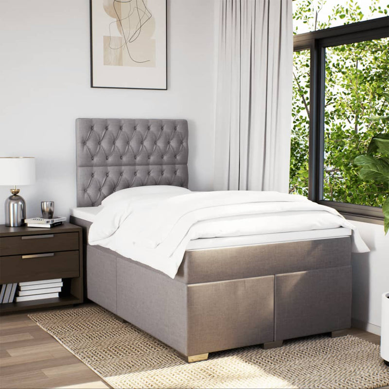 Pat box spring cu saltea, taupe, 120x190 cm material textil