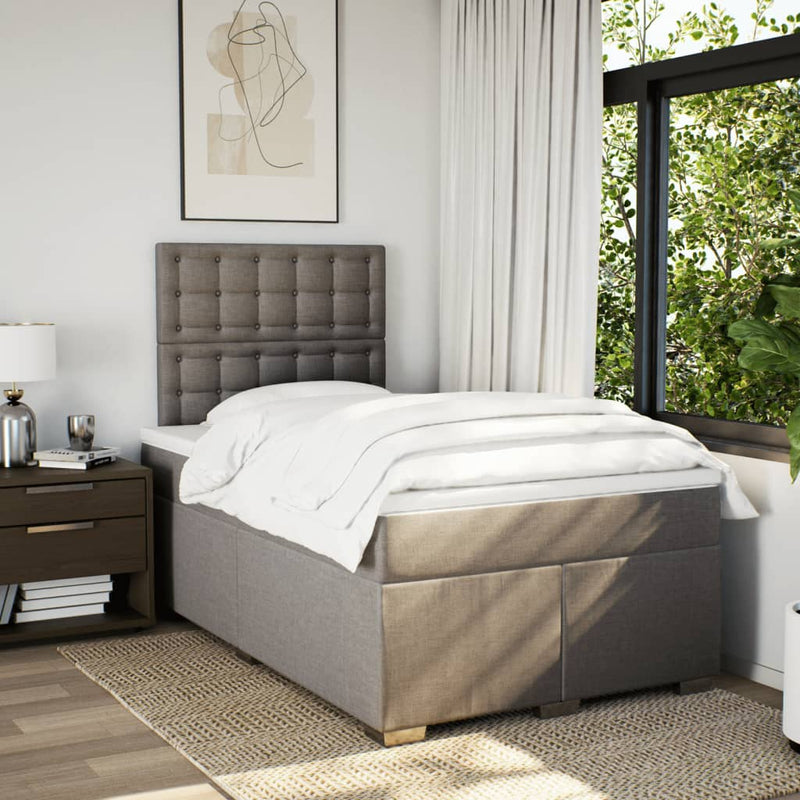 Pat box spring cu saltea, taupe, 120x190 cm material textil