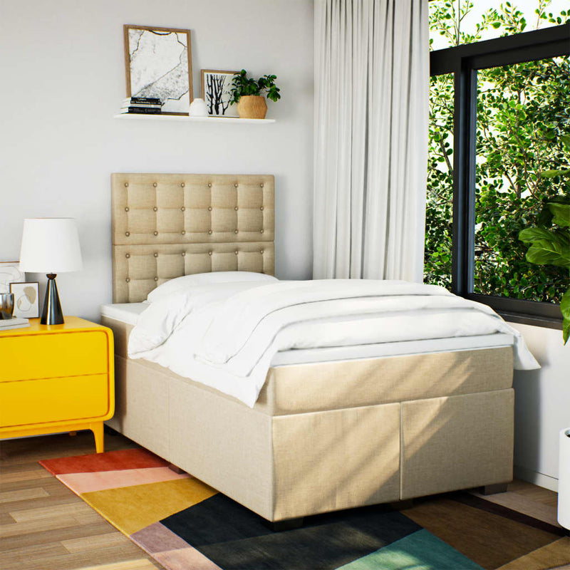 Pat continental cu saltea, crem, 120x190 cm, textil