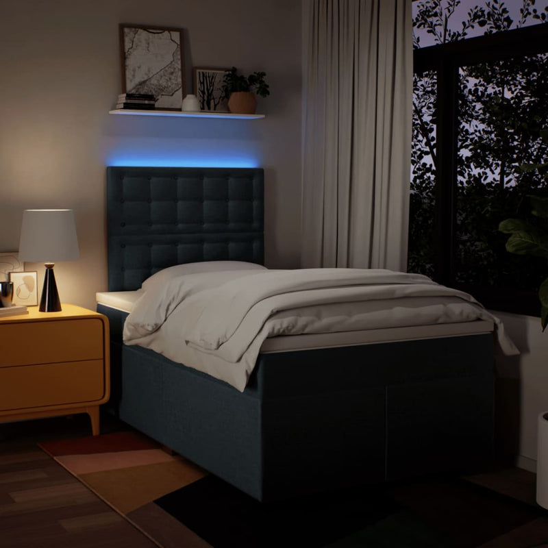 Pat box spring cu saltea, albastru, 120x190 cm, material textil