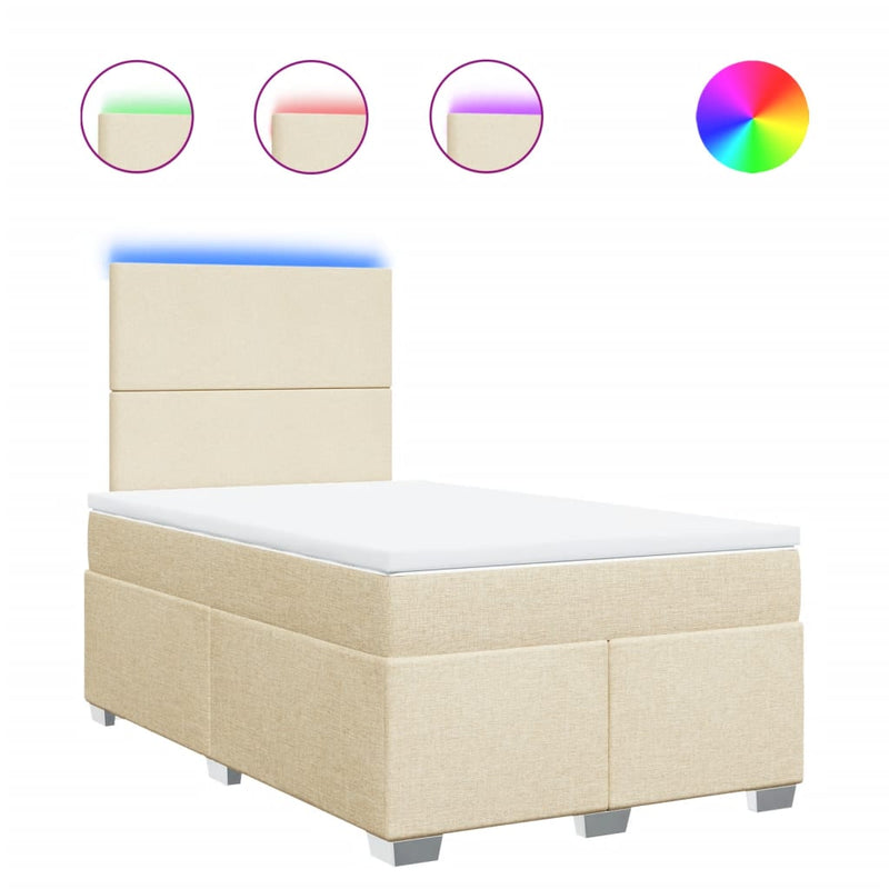 Pat box spring cu saltea, crem, 120x200 cm, textil