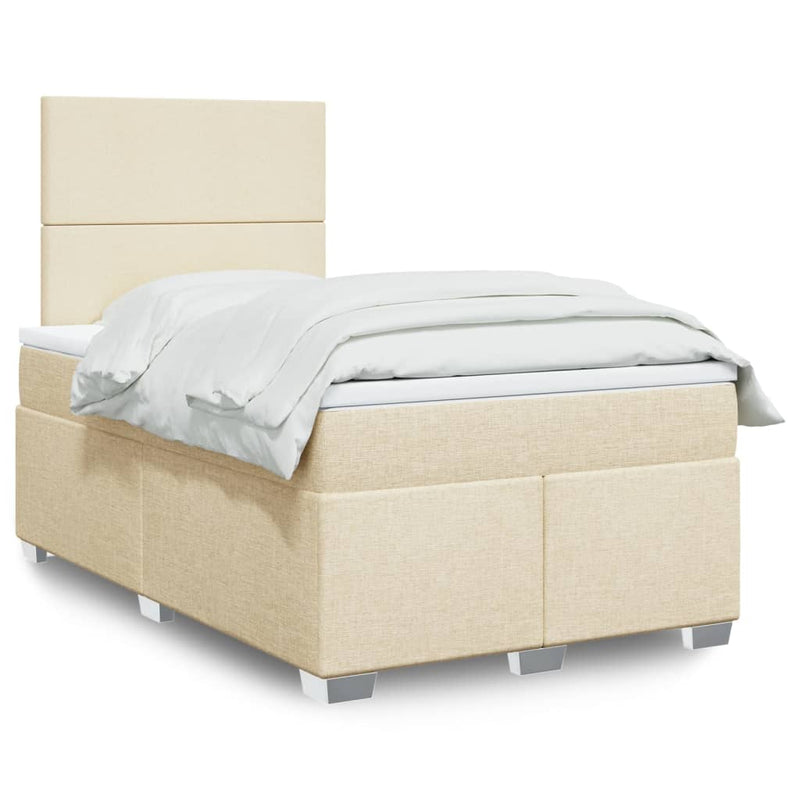 Pat box spring cu saltea, crem, 120x200 cm, textil