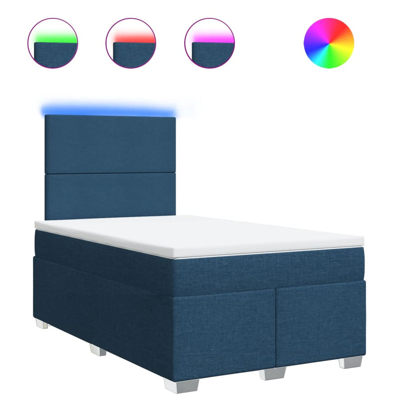 Pat box spring cu saltea, albastru, 120x200 cm, textil