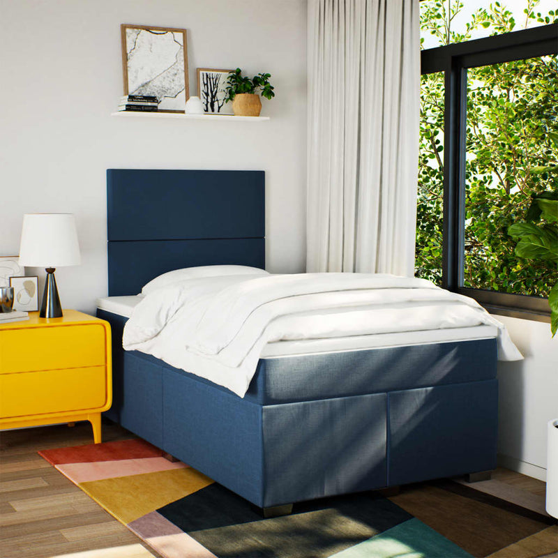 Pat box spring cu saltea, albastru, 120x200 cm, textil