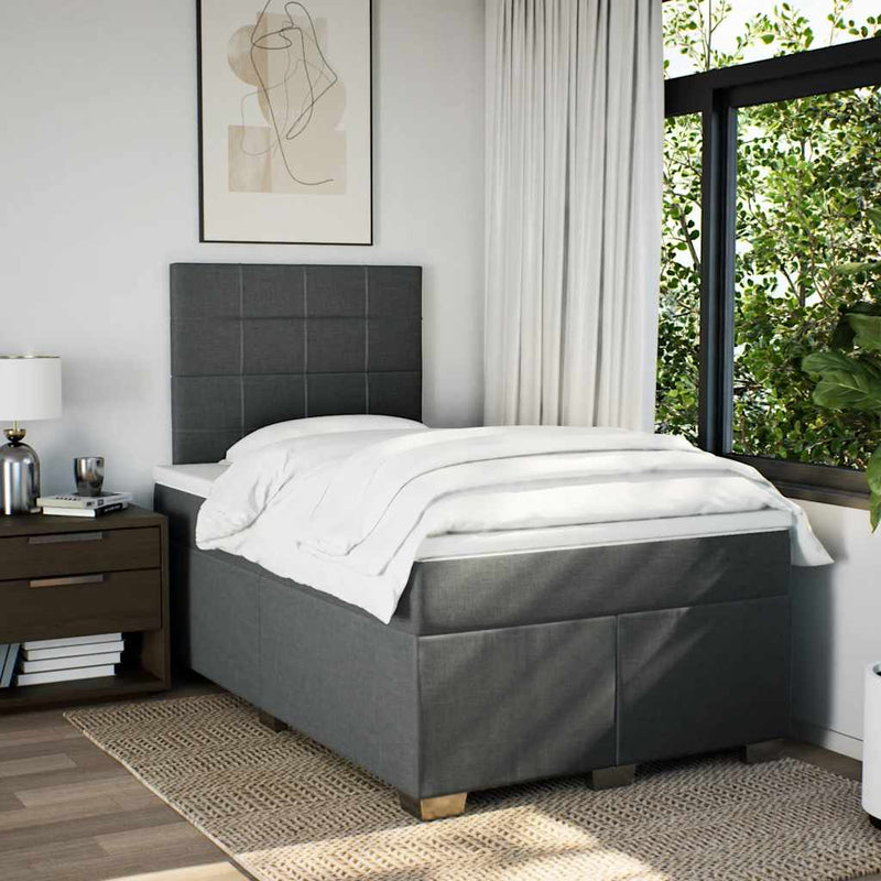 Pat box spring cu saltea, gri închis, 120x200 cm, textil