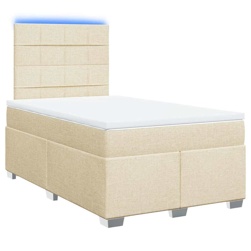 Pat box spring cu saltea, crem, 120x200 cm, textil
