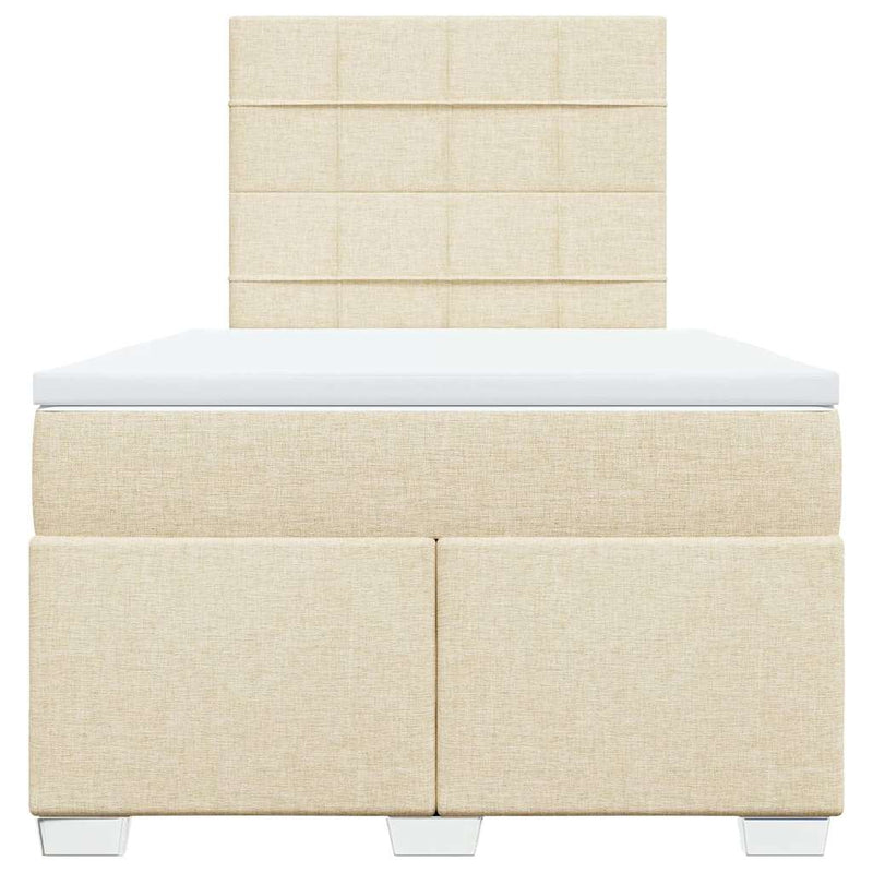 Pat box spring cu saltea, crem, 120x200 cm, textil