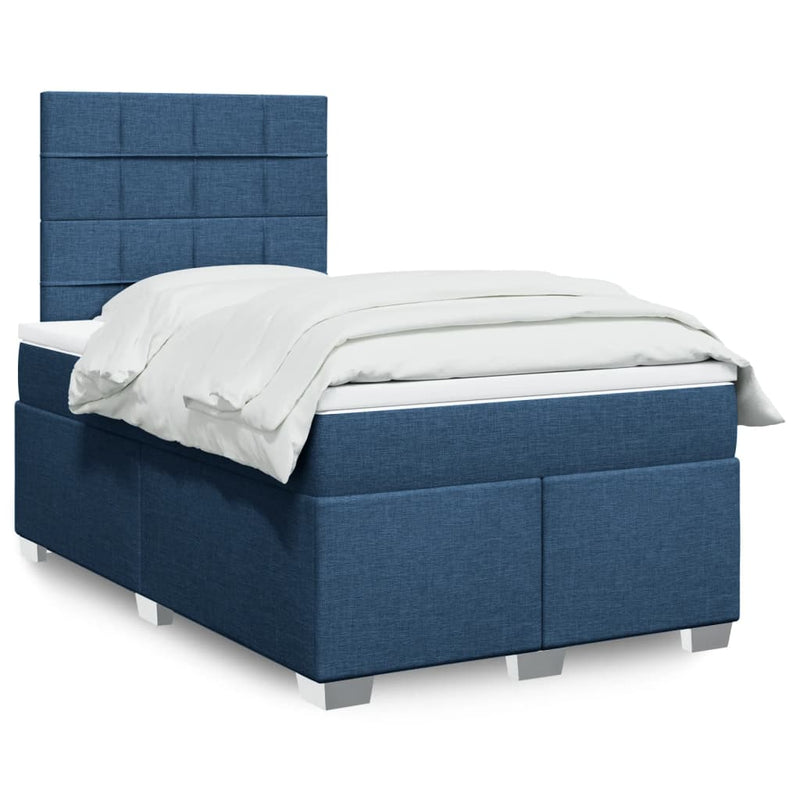 Pat box spring cu saltea, albastru, 120x200 cm, textil