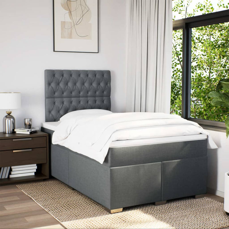 Pat box spring cu saltea, gri închis, 120x200 cm, textil