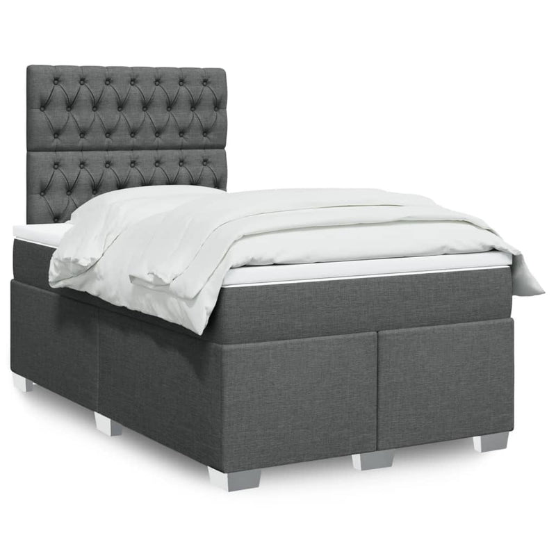 Pat box spring cu saltea, gri închis, 120x200 cm, textil
